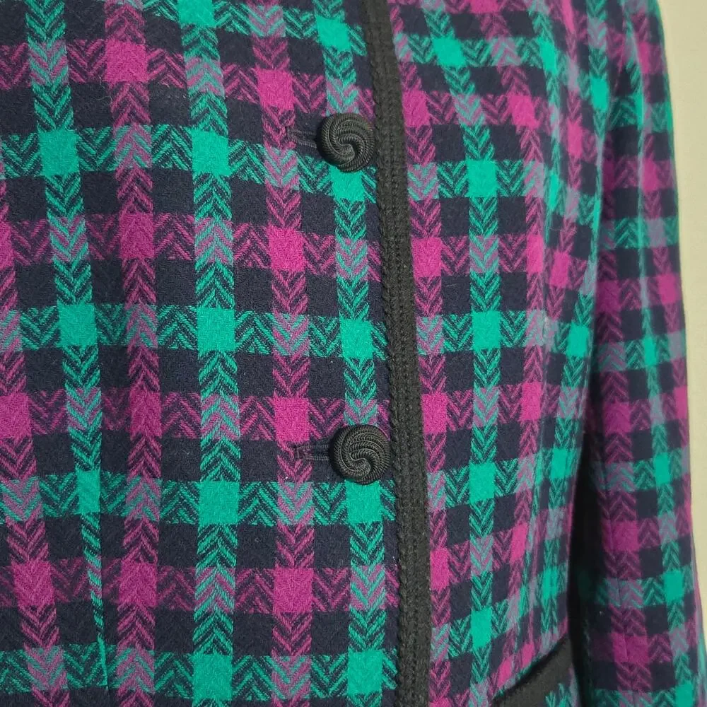Vintage 90s Pendleton 100% Pure Wool Collarless Plaid Blazer Size 6